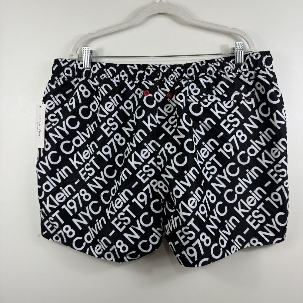 NWT Calvin Klein Swimwear Black White Logo Print Swim Trunks Mens XXL Beach - Picture 9 of 10